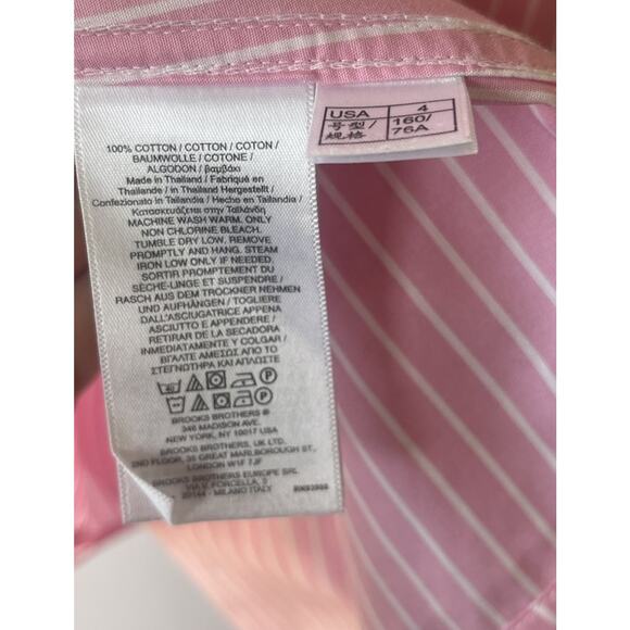 Brooks Brothers 1818 Women’s Size 4 Shirt Pink White Striped Non-Iron Fitted - Picture 5 of 9